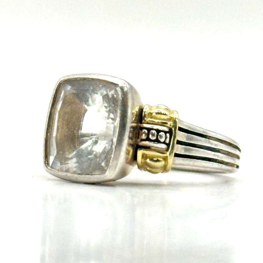 Lagos Caviar White Topaz, Sterling  Silver & 18 Kt Gold Ring Size 7